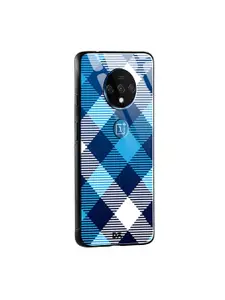 DailyObjects Navy Blue & White Medium Static Nightfall Checks OnePlus 7T Glass Mobile Case
