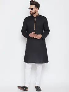 even Men Black Solid Straight Kurta