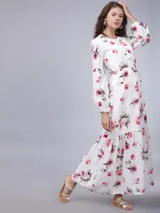 Tokyo Talkies Women White Printed Maxi Dress