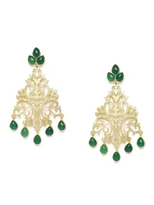 Binnis Wardrobe Gold-Plated & Green Contemporary Drop Earrings