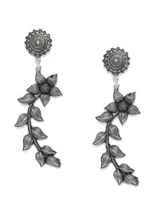 Binnis Wardrobe Silver-Plated Floral Oxidised Drop Earrings