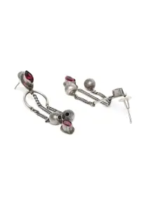 Binnis Wardrobe Silver-Plated & Red Contemporary Oxidised Drop Earrings