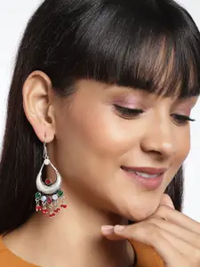 Binnis Wardrobe German Silver-Plated & Red Crescent Shaped Oxidised Drop Earrings