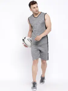 Chkokko Men Grey Solid Dri-Fit V-Neck T-shirt