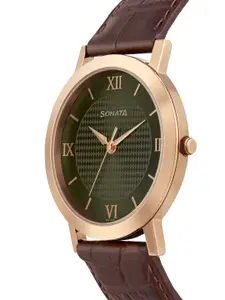 Sonata Men Olive Green Analogue Watch 77108WL01