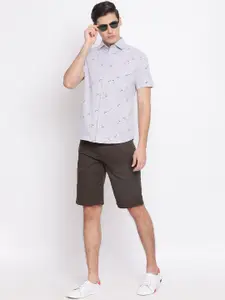 Crimsoune Club Men Grey Slim Fit Printed Linen Casual Shirt