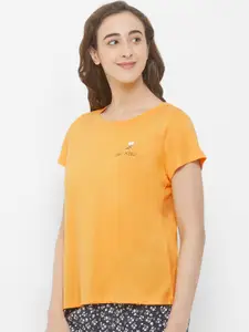 Soie Women Yellow Solid Lounge T-Shirt