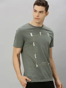 HRX by Hrithik Roshan Men Olive Green Printed Bio-Wash Running Tshirts