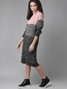 Roadster Women Black & Pink Colourblocked Jumper Dress
