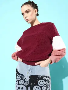 Roadster Women  Burgundy Solid Go Fur It Sweatshirt