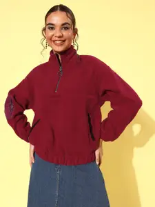 The Roadster Lifestyle Co. Women Maroon Solid Sweatshirt