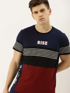 Moda Rapido Men Navy Blue & Red Colourblocked Round Neck T-shirt
