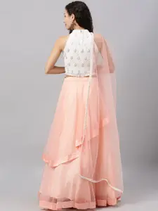 Ethnovog Pink  Off-White Embroidered Made to Measure Lehenga  Blouse with Dupatta