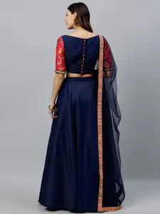 Ethnovog Navy Blue Made to Measure Embellished Lehenga  Blouse with Dupatta