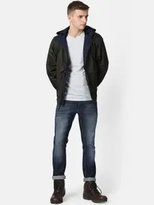 t-base Men Navy Blue Solid Reversible Waterproof Rain Jacket