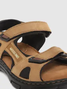 Woodland Men Brown Nubuck Solid Comfort Sandals