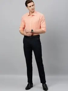 Van Heusen Men Orange & White Slim Fit Checked Formal Shirt