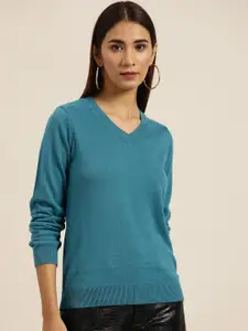 her by invictus Women Teal Blue Solid Pullover