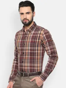 Louis Philippe Men Brown & Beige Slim Fit Checked Formal Shirt