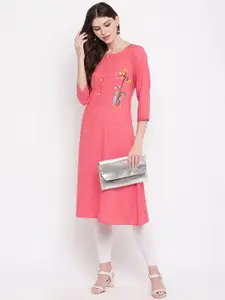 Vbuyz Women Pink Embroidered A-Line Kurta