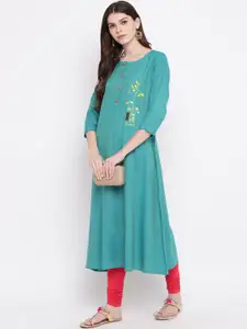 Vbuyz Women Sea Green Solid Straight Kurta