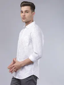 HIGHLANDER Men White & Grey Slim Fit Floral Print Casual Shirt