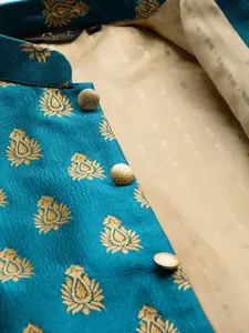SOJANYA Men Blue & Golden Woven Design Nehru Jacket