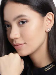 Zaveri Pearls White Gold-Plated Beaded Floral CZ Studs