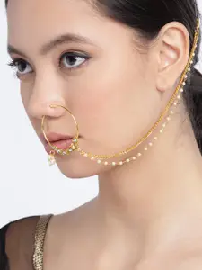 Zaveri Pearls Set of 2 Gold-Plated Kundan-Studded & Beaded Chained Nose Rings