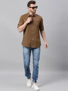 Urbano Fashion Men Olive Brown Slim Fit Solid Casual Shirt