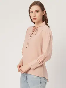 Style Quotient Women Dusty Pink Bishop Sleeved Solid Top