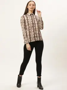 Style Quotient Women Beige & Brown Contemporary Boxy Fit Snake Skin Print Casual Shirt