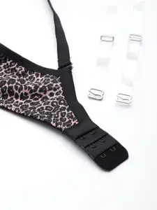 Roadster Black & Pink Animal Full Coverage Lightly Padded T-shirt Bra