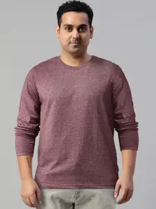 Roadster Men Maroon Self Design Round Neck T-shirt