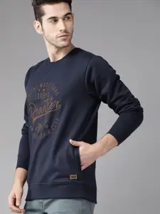 Roadster Men Navy Blue & Brown Self Design Sweatshirt