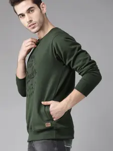 Roadster Men Green & Black Self Design Sweatshirt