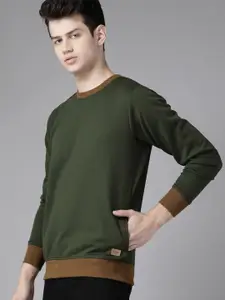 Roadster Men Olive Green Solid Sweatshirt