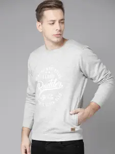 Roadster Men Grey Melange Embroidered Sweatshirt
