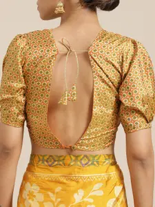 Saree mall Mustard Yellow & Beige Floral Print Saree