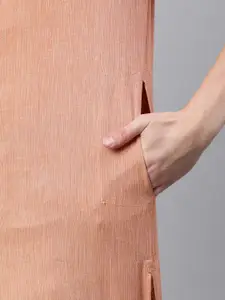 Anouk Men Peach-Coloured Solid Straight Kurta