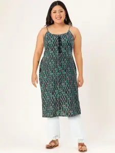 Anouk Women Green & Navy Blue Printed Straight Kurta