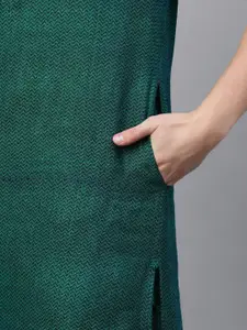 Anouk Men Green Woven Design Straight Kurta