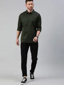 WROGN Men Olive Green Slim Fit Solid Casual Shirt