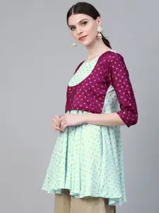 Ahalyaa Ethnic Motifs Printed Gotta Patti Pleated Kurti