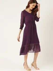 DressBerry Women Purple Self-Checked A-Line Dress