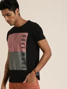 Moda Rapido Men Black  Grey Printed Round Neck Pure Cotton T-shirt
