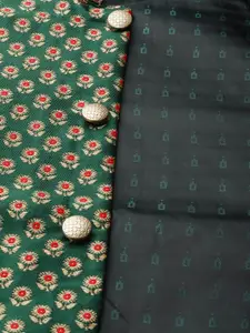 SOJANYA Men Maroon & Green Solid Kurta with Churidar & Nehru Jacket