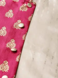 SOJANYA Men Teal Blue & Magenta Solid Kurta Churidar & Nehru Jacket