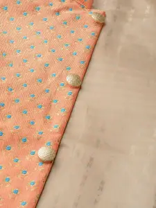SOJANYA Men Blue & Peach-Coloured Solid Kurta with Churidar & Nehru Jacket