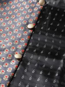 SOJANYA Men Black & Charcoal Grey Solid Kurta with Churidar & Nehru Jacket